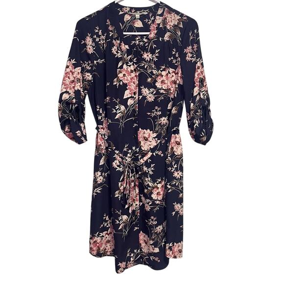 Stitch Fix 41Hawthorn Dark Navy Pink Floral Button Down Knee Length Dress Small - Picture 1 of 11